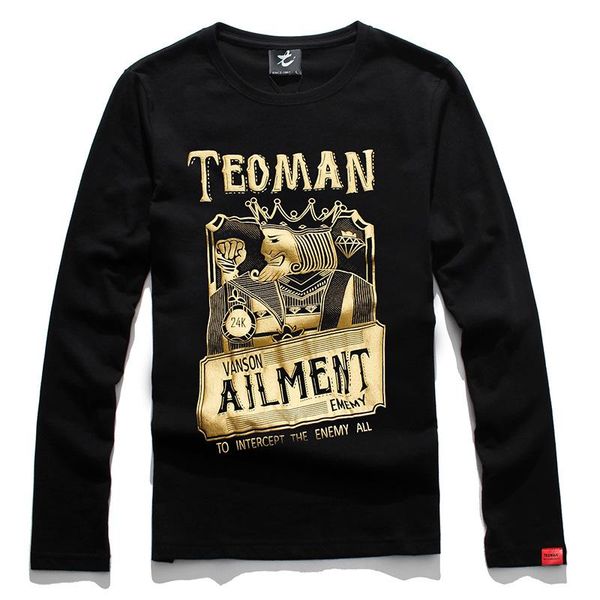 

men's t-shirts gold poker king print cotton long sleeve t shirt loose hip hop rock tee shirts casual autumn t-shirt, White;black