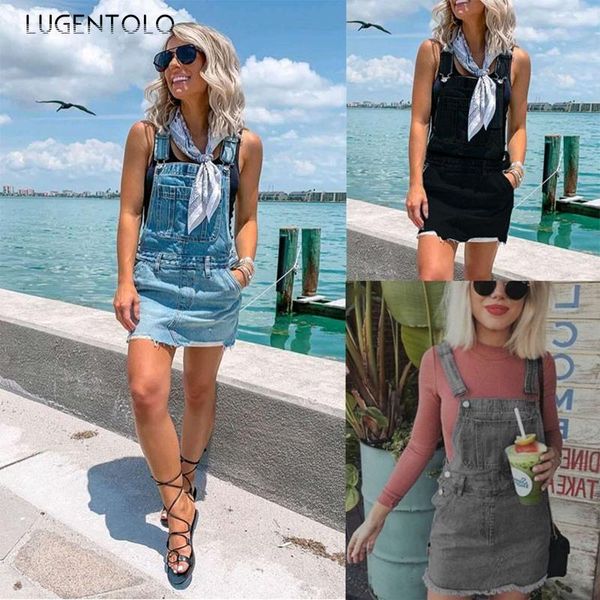 

casual dresses lugentolo women dress summer button solid bodycon strap pocket buckle adjustment back fashion lady mini, Black;gray