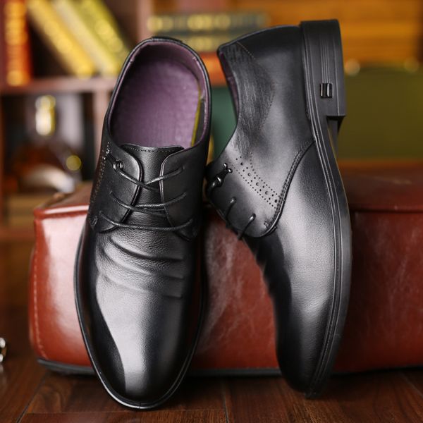 

spring men's busins drs leather shoes british fashion trend breathable work, Black