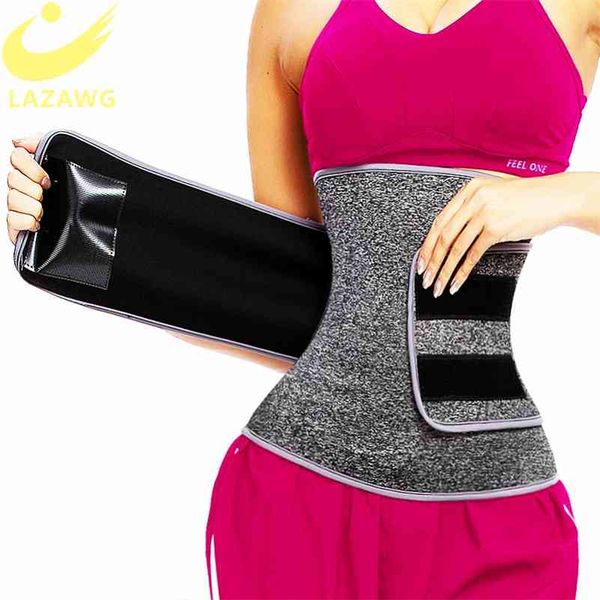 

lazawg waist trainer belt waist cincher trimmer slimming body shaper sport girdle back support elastic compression cincher belt 210402, Black;white