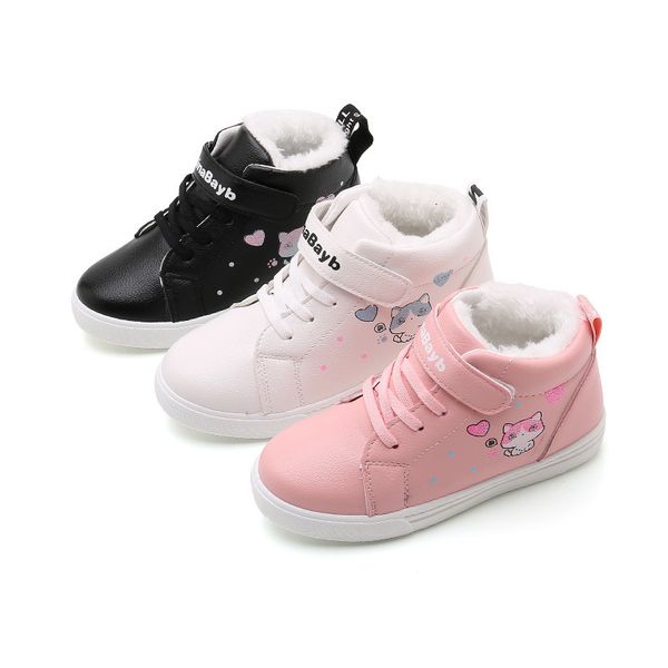 

sneakers girls' kid running for girls white sports shoes children's casual plus velvet warm pink black 3-11t 1029, Black;red
