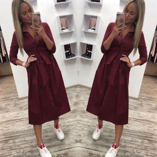 

solid casual tie a-word dress elegant mid-length long dresses for women party wedding plus size clothing, Black;gray