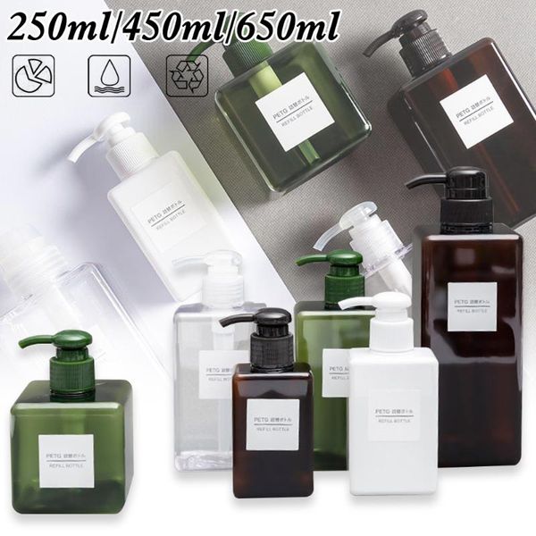 

liquid soap dispenser empty plastic pump bottles 250ml/450ml/650ml refillable lotion shampoo with pumping head transparent