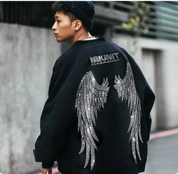 

men's hoodies & sweatshirts drill wing arrival hoody rhinestones sweatshirt casual fashion fleece jacket winter, Black