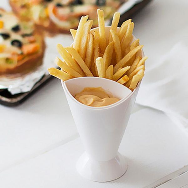 

dishes & plates auto stand 2 in 1 french fry cone with dipping potato cup table tool fries chips cups holder kitchen tools