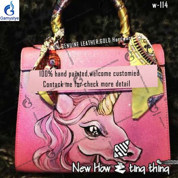 

art make hand draw graffiti famous pink beauty unicorn totes custom cowhide handbags gifts genuine leather bags