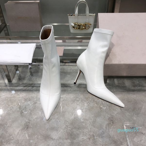 

designer winter fashion mid-tube boots spring and autumn single shoes thin booties black satin stretch ankle boot female pointed stiletto