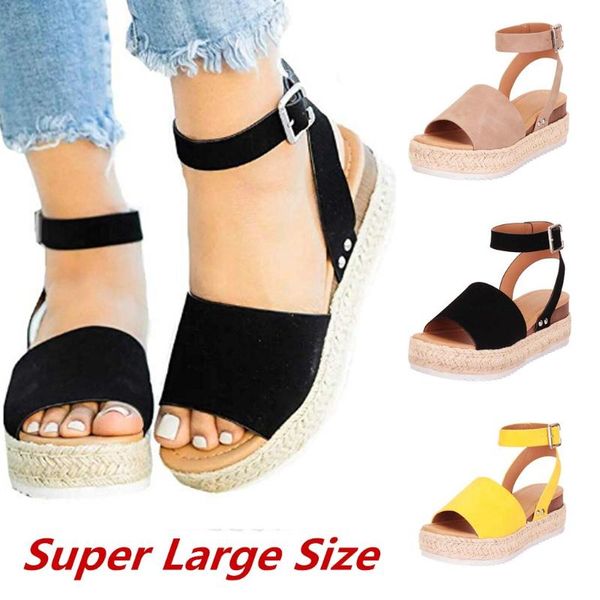 

dress shoes sandals casual women's summer flip flop platform rubber sole studded wedge buckle ankle strap high heels open toe #45, Black