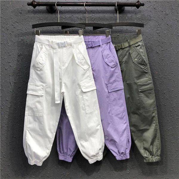 

spring high waist cargo pants women loose casual harem solid female pockets sashes ankle-lenth trousers -3xl 3291449 women's & capris, Black;white
