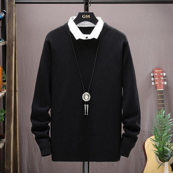 

men's sweaters 2021 autumn and winter fashion handsome solid color shirt collar knit sweater slim baita youth leisure base, White;black