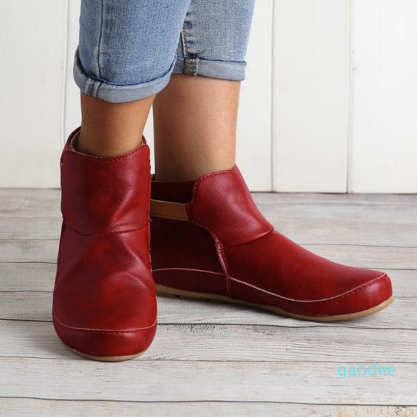 

boots gladiator shoes women's vintage leather flat waterproof women in ankle, Black