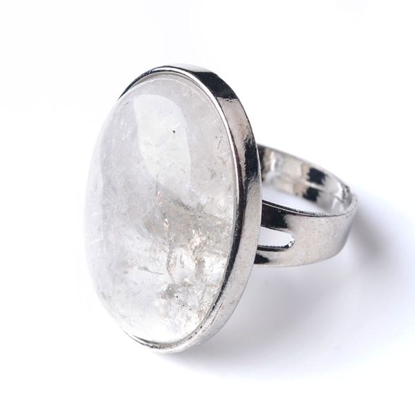 

wojiaer oval natural gem stone white crystal finger rings party ring for men women jewelry z9169, Golden;silver