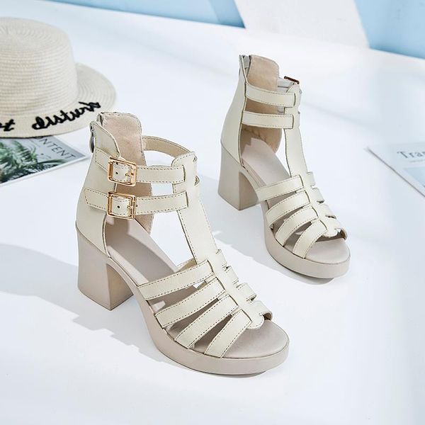 

classic genuine leather women high heels shoes heeled solid gladiator sandals summer woman, Black
