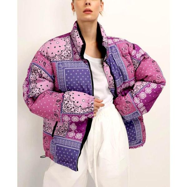 

women's down & parkas novalya winter thick stand collar women fashion printed reversible coats elegant short cotton jackets female ladi, Black