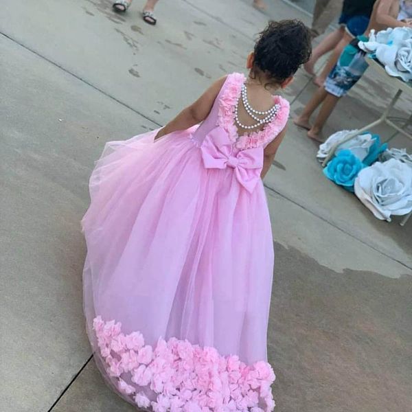 

girl's dresses flower girls o-neck pageant hand made flowers kids formal wear birthday christmas wedding party events tulle bow, Red;yellow