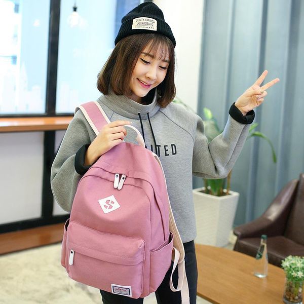 

backpack style women's bag solid color casual student's bookbag cute canvas