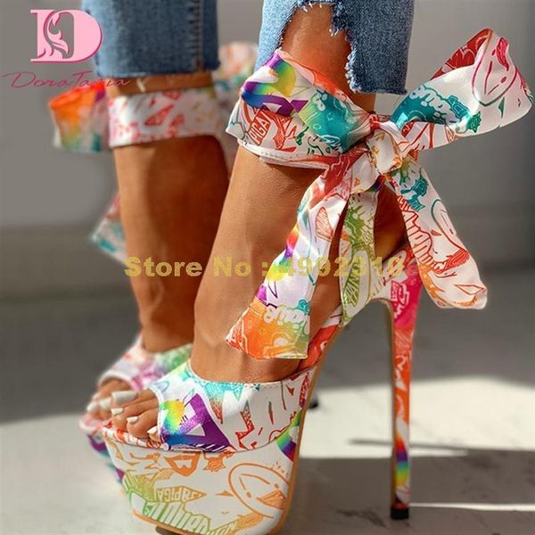 

sandals shoes print super thin high heels women summer party platform, Black