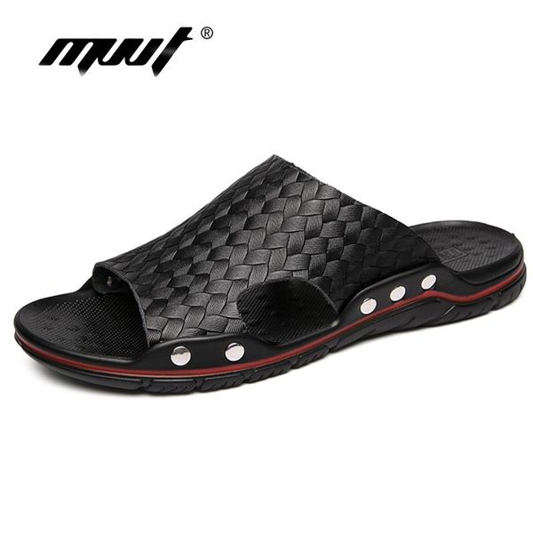 

slippers fashion sandals men loafers pu leather weaving breathable for man outdoor lightweight flip-flops summer shoes, Black