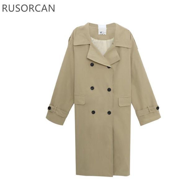 

women's trench coats 2021 mid-length spring and autumn windbreaker korean style temperament versatile loose double-breasted tooling jac, Tan;black