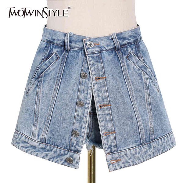 

denim shorts skirts for women high waist patchwork button casual female fashion clothing summer style 210423, White;black