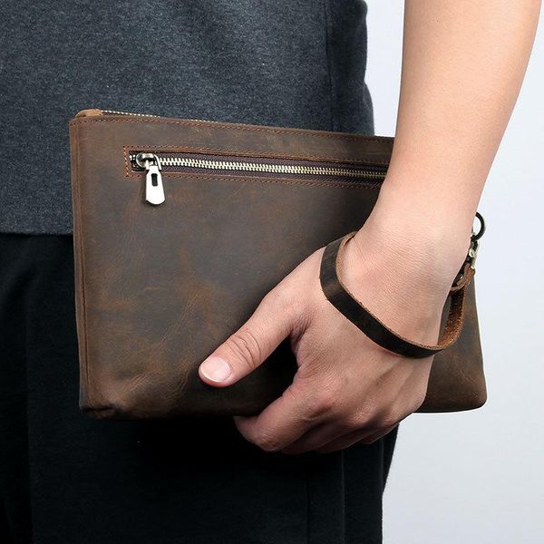 

wallets vintage clutch wallet men crazy horse genuine leather long for rfid protect file zip hand bags, Red;black