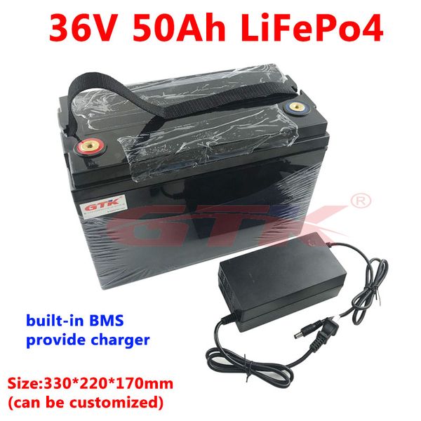 Batteria Lifepo4 36v batteria al litio 36v 50ah BMS integrato per bicicletta e bici motore moto elettrica 3000w + caricabatterie 5A