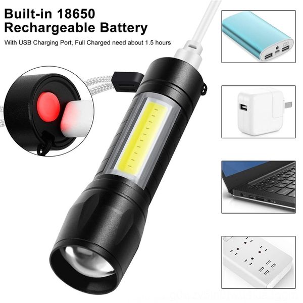 

nkh mini aluminum alloy zoom strong outdoor cob side s torches lamp built-in battery flashlightusb charging led flashlight