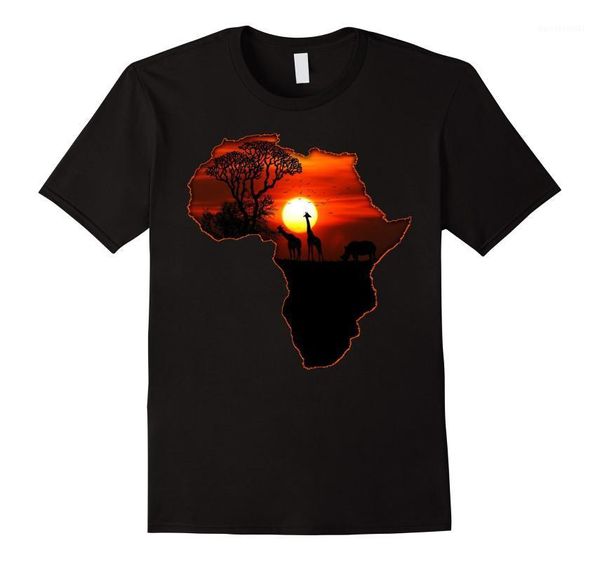 Herren T-Shirts Lustiges T-Shirt Männer Neuheit Frauen T-Shirt Afrika Karte von T-Shirt Südafrikanischer Sonnenuntergang Safari