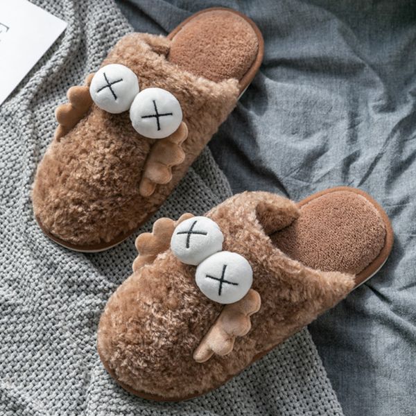 

women warm slippers ladies cute winter shoes home eyes plush flats casual fashion indoor new footwear bedroom woman shoe 2022, Black