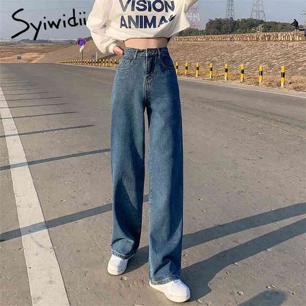 

wide leg jeans for women bottom baggy denim pants high waist full length clothing trousers vintage streetwear 210415, Blue