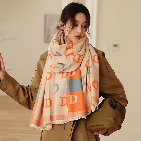 

lady design letter scarf winter women cashmere pashmina shawls wraps warm thick bufanda hijab blanket female scarves stoles, Blue;gray