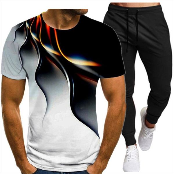 

3d printing t shirt mens tracksuits suit 2 piece sports fitness short sleeve trousers, Gray