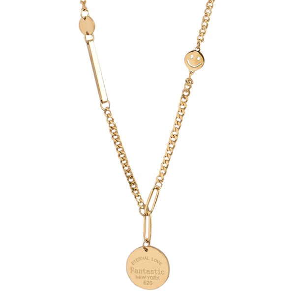 

brand necklace heart smile coin pendant flat bottom solid love for women gold color jewelry gifts, Silver