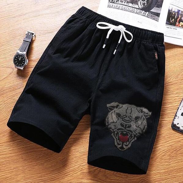 

men's shorts drilling cotton pant rhinestones hip hop streetwear men, White;black