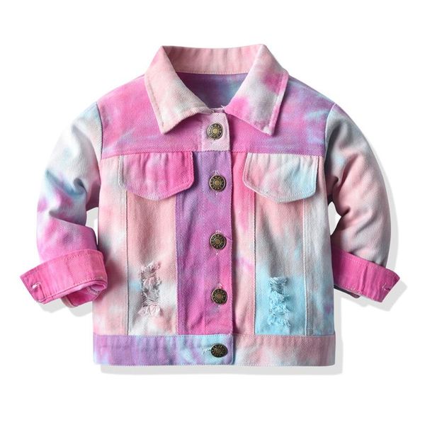 

jackets children girls boys spring autumn fashion denim infant tie-dyed ripped coats toddler button-down outerwear clothes, Blue;gray