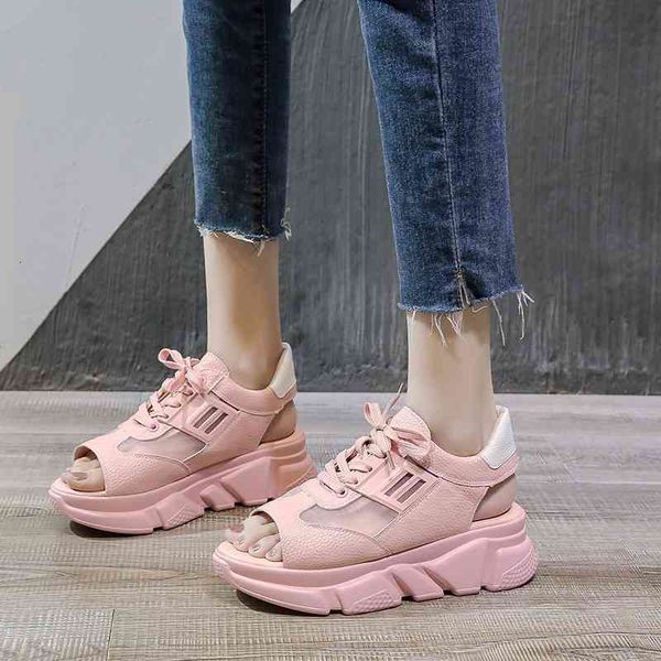 

sandals large size women's casual summer outer wear sponge cake thick-soled breathable sandals flat fish mouth shoes, Black