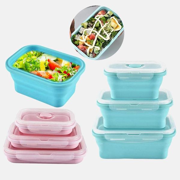 

dinnerware sets silicone microwavable storage container picnic camping rectangle portable collapsible lunch box for kids bento out