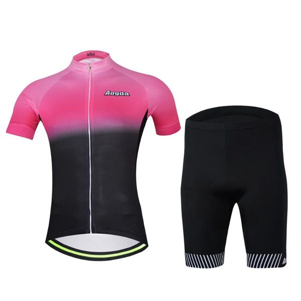 

racing sets aogda polyester mtb jersey short sleeve bike shirt women summer cycling clothing breathable, Black;blue