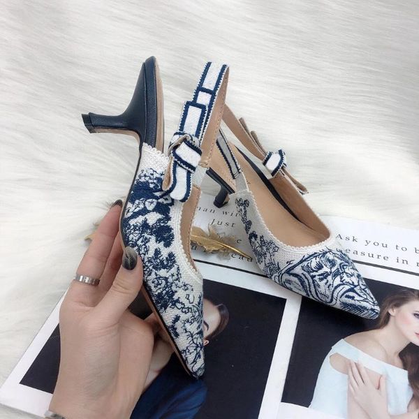 

ladies fashion color block embroidered high heels designer brand sandals pointed toe dress shoes, Black