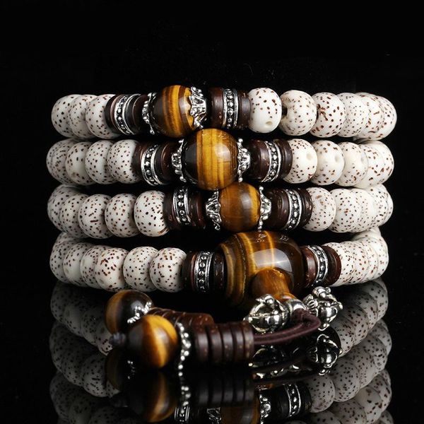 

beaded, strands design tiger eye stone bead xingyue bodhi seed bracelet, Black