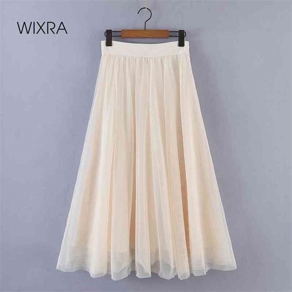 

wixra spring summer a line mesh skirts elegant high street solid mid-calf bottoms for female new fashion 210419, Black