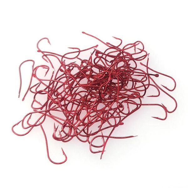 

100-pieces red long shank fishing hooks live-bait hook high carbon steel fishhook tying