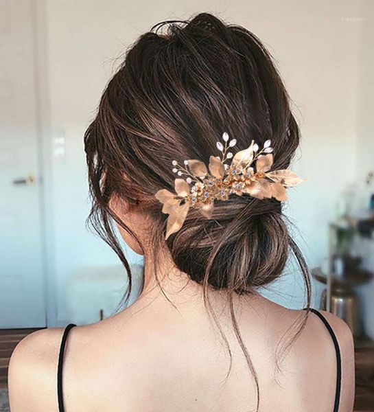 

golden leaves bridal headwear fashion wedding headdress for bride hair pins handmade clips accessories women wreath1