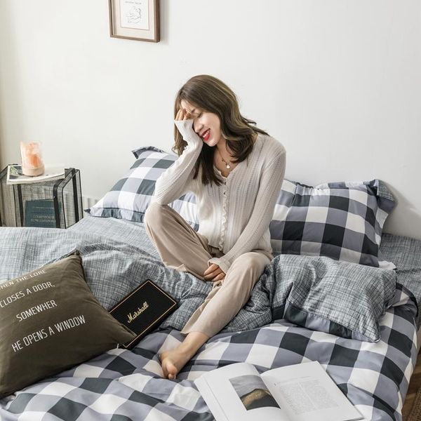 

bedding sets 4pcs black and white set bed linen sheet duvet cover comforter single  king size polyester