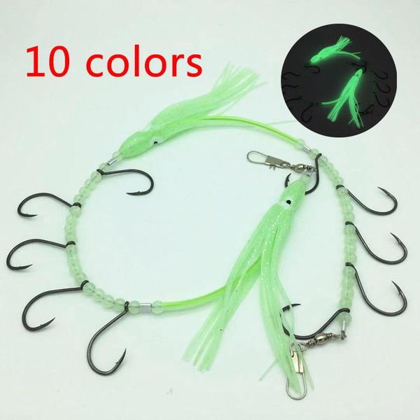 

1pcs glow ocs squid lure swivels string fishing hook sea sabiki texas rigs for herring luminous artificial fake bait hooks