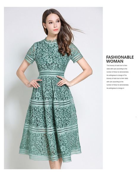 

casual dresses self portrait summer women elegant slim pink/green hollow out lace a-line midi vestidos 19ej, Black;gray