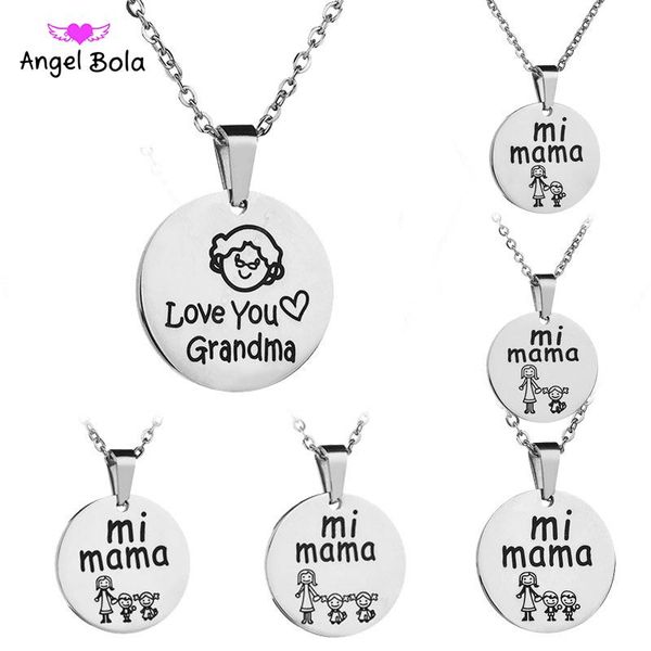

pendant necklaces stainless steel mi mama girl family necklace kids mom chain mother's day gift jewelry collar femenino, Silver