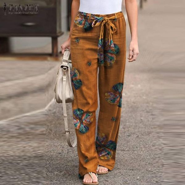 

women's pants & capris vintage printed autumn trousers 2022 casual elastic waist long pantalon palazzo turnip, Black;white