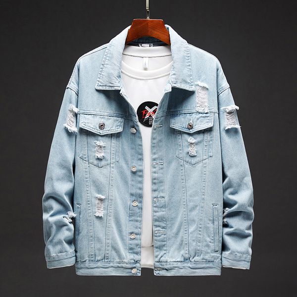 

men's jackets casual denim men spring autumn new fashion holes personalized jacket long sleeves shirt male blue jean vdat, Black;brown