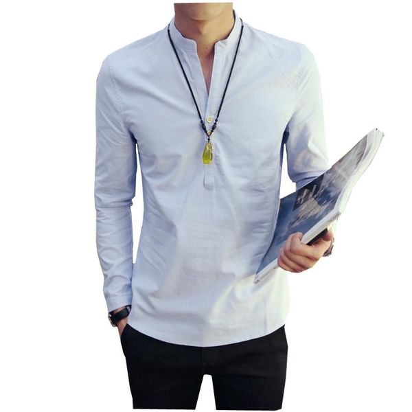 

men's casual shirts mens cotton linen henley shirt 2021 autumn dress male slim fit long sleeve camisa masculina, White;black